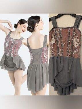 Revolution glamorous pink gray rhinestoned dance costume Sylvia RC24549 SA adult